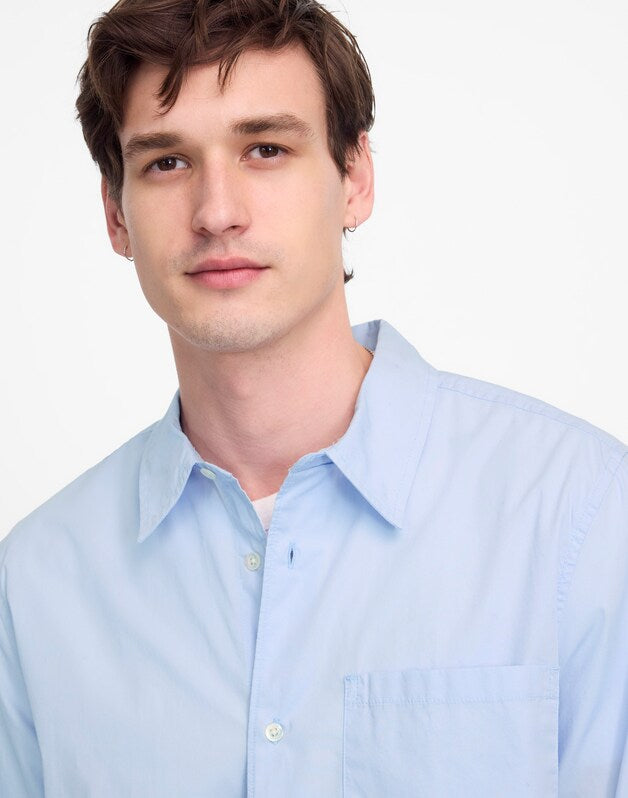 Straight-Hem Cotton Button-Up Shirt WHISPER BLUE