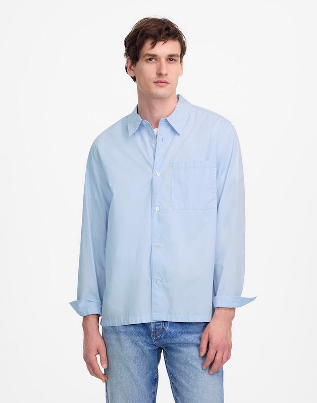 Straight-Hem Cotton Button-Up Shirt WHISPER BLUE