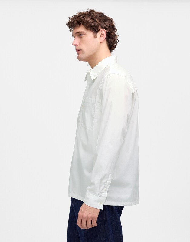 Straight-Hem Cotton Button-Up Shirt WHITE