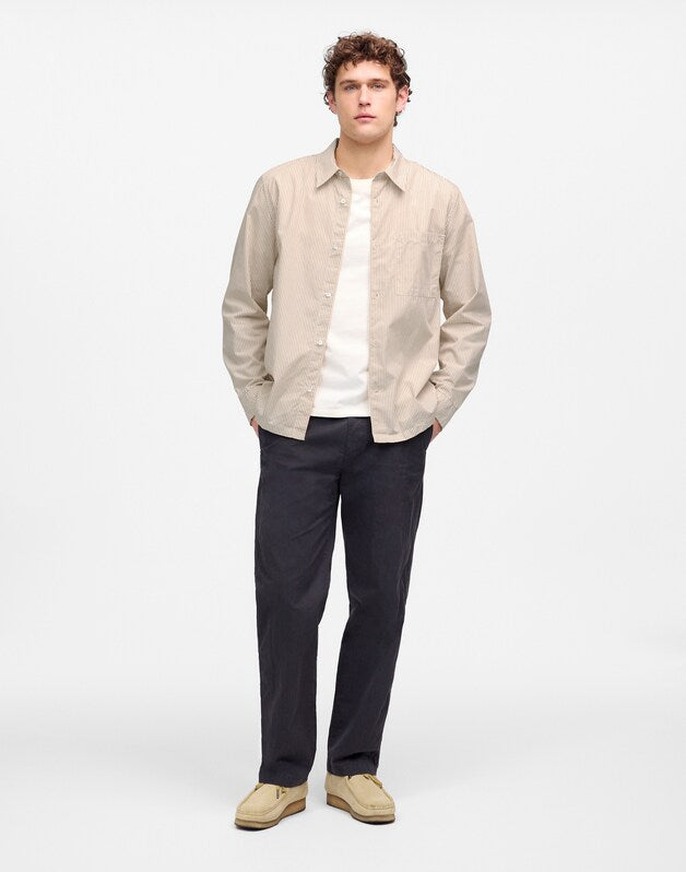 Straight-Hem Cotton Button-Up Shirt RAW TANNIN