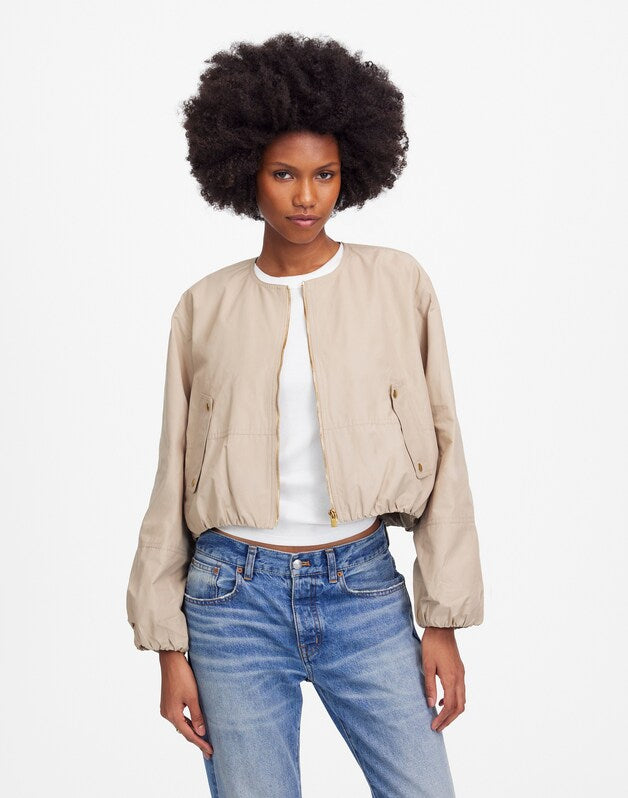 Bubble-Sleeve Bomber Jacket KHAKI