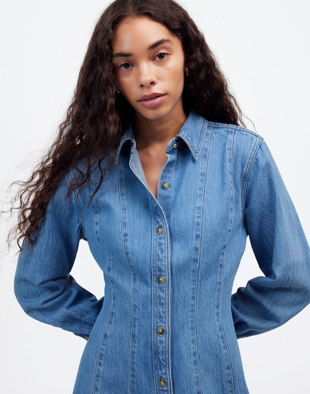 Seamed Mini Dress in Ramey Wash: Airy Denim Edition RAMEY WASH