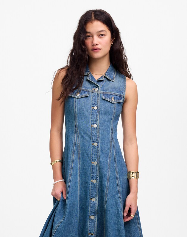 Pleated Midi Shirtdress in Billings Wash: Airy Denim Edition BILLINGS WASH