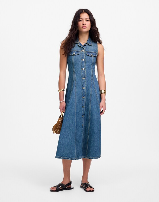 Pleated Midi Shirtdress in Billings Wash: Airy Denim Edition BILLINGS WASH