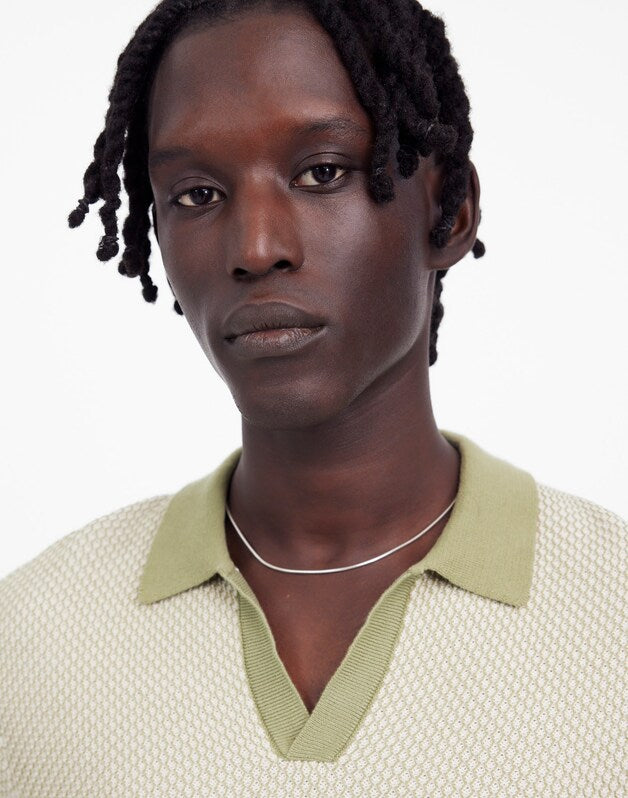 Honeycomb Stitch Johnny-Collar Sweater Polo OLIVE