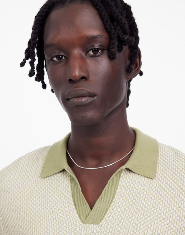 Honeycomb Stitch Johnny-Collar Sweater Polo OLIVE