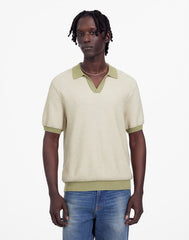 Honeycomb Stitch Johnny-Collar Sweater Polo OLIVE