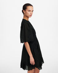 Eyelet Flutter Sleeve Mini Dress in Cotton JET BLACK