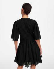 Eyelet Flutter Sleeve Mini Dress in Cotton JET BLACK