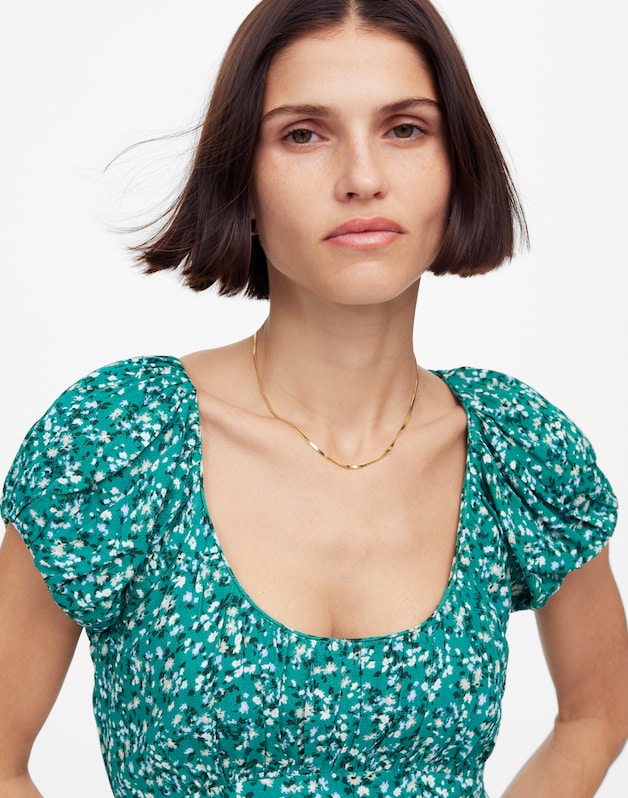 Ruched Scoopneck Midi Dress in Floral MEADOW DITSY KELLY GREEN