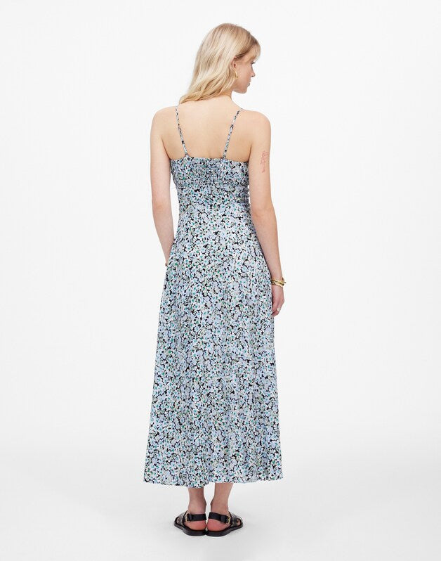 Ruched Sweetheart Sleeveless Midi Dress in Floral STELLA FLORAL PERI