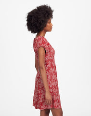 Ruched Scoopneck Mini Dress in Floral HARPER FLORAL RED WHITE