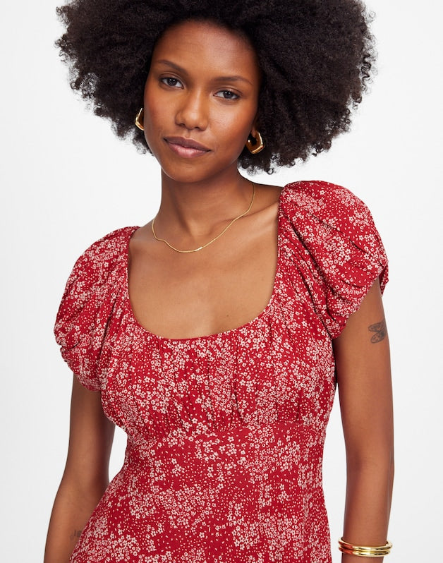 Ruched Scoopneck Mini Dress in Floral HARPER FLORAL RED WHITE