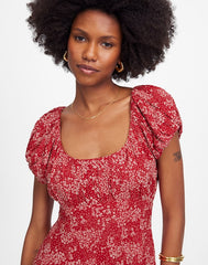 Ruched Scoopneck Mini Dress in Floral HARPER FLORAL RED WHITE