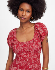 Ruched Scoopneck Mini Dress in Floral HARPER FLORAL RED WHITE