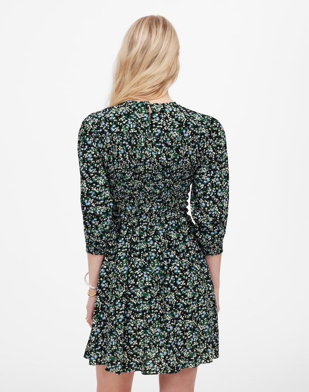 Smocked Mini Dress in Floral MEADOW DITSY BLACK