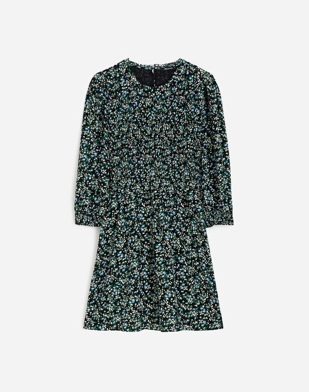Smocked Mini Dress in Floral MEADOW DITSY BLACK