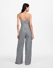 Pleated Wide-Leg Jumpsuit in Pinstripe Linen NAVY WHITE STRIPE