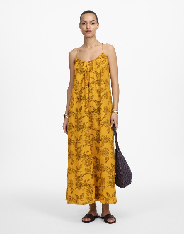 U-Neck Crossback Maxi Dress in Paisley POLLEN