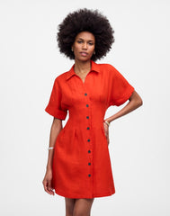 The Perry Mini Shirtdress in 100% Linen BRIGHT FLAME