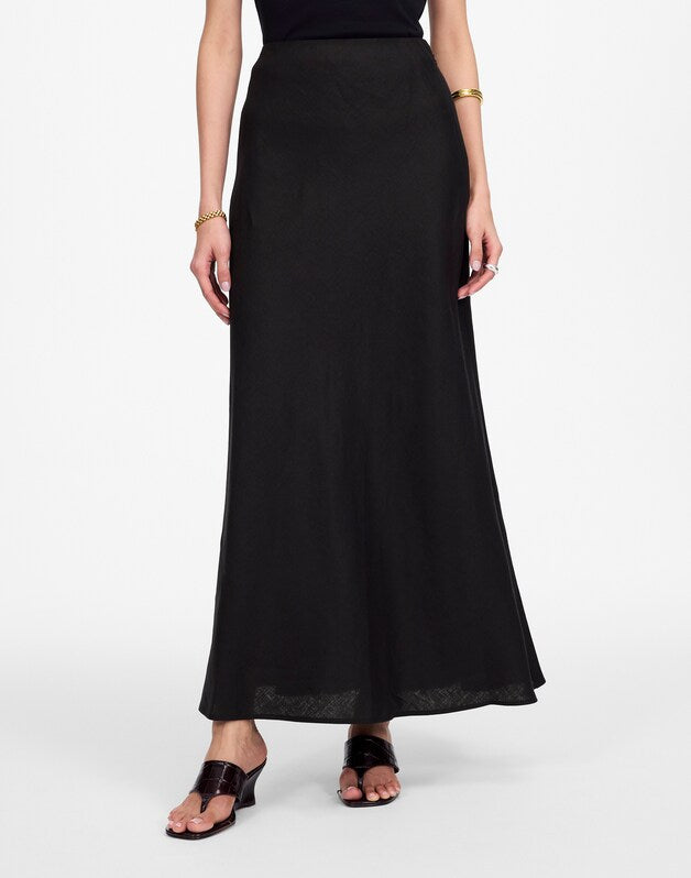 Maxi Slip Skirt in Linen JET BLACK