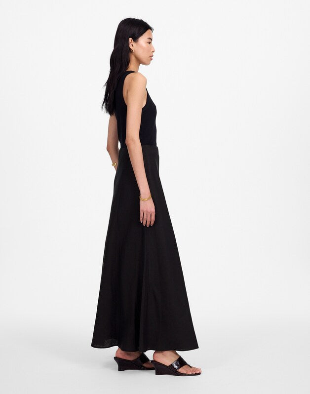 Maxi Slip Skirt in Linen JET BLACK