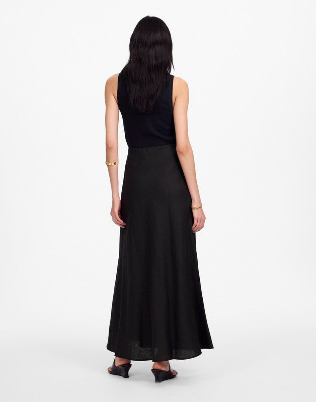 Maxi Slip Skirt in Linen JET BLACK