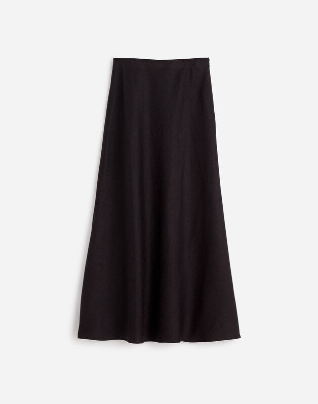 Maxi Slip Skirt in Linen JET BLACK