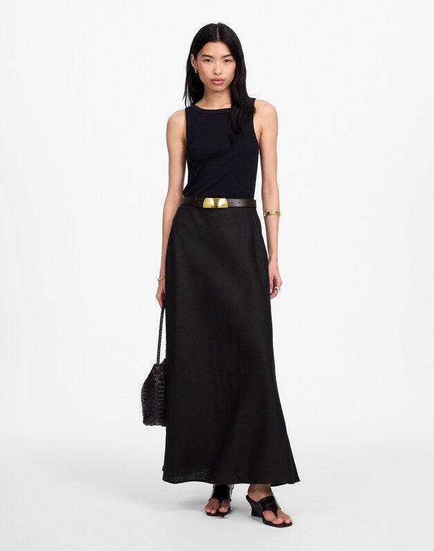 Maxi Slip Skirt in Linen JET BLACK