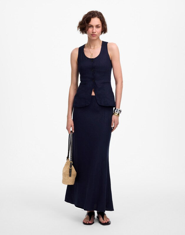 Maxi Slip Skirt in Linen JUNIPER BERRY