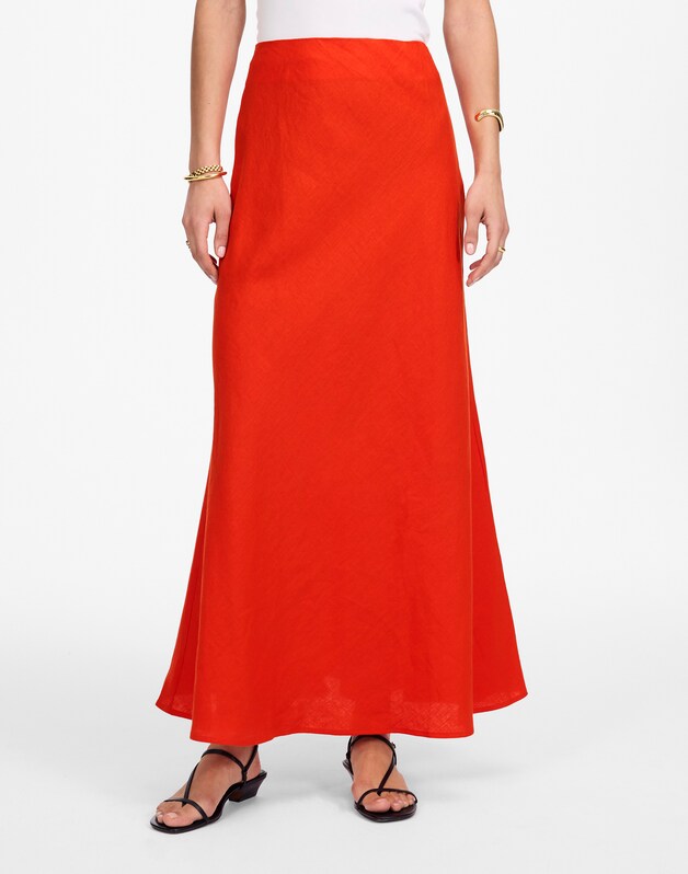 Maxi Slip Skirt in Linen BRIGHT FLAME