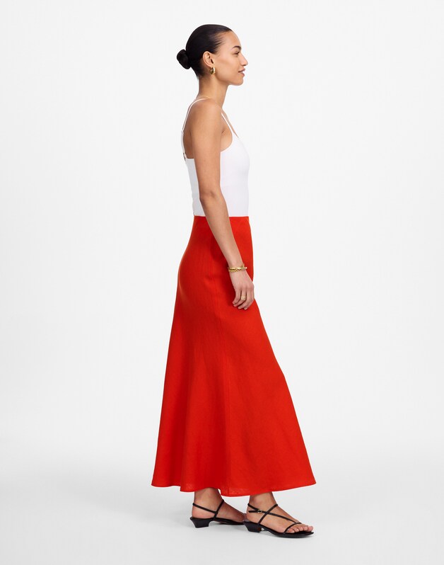 Maxi Slip Skirt in Linen BRIGHT FLAME