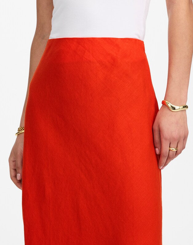 Maxi Slip Skirt in Linen BRIGHT FLAME