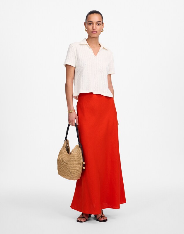 Maxi Slip Skirt in Linen BRIGHT FLAME