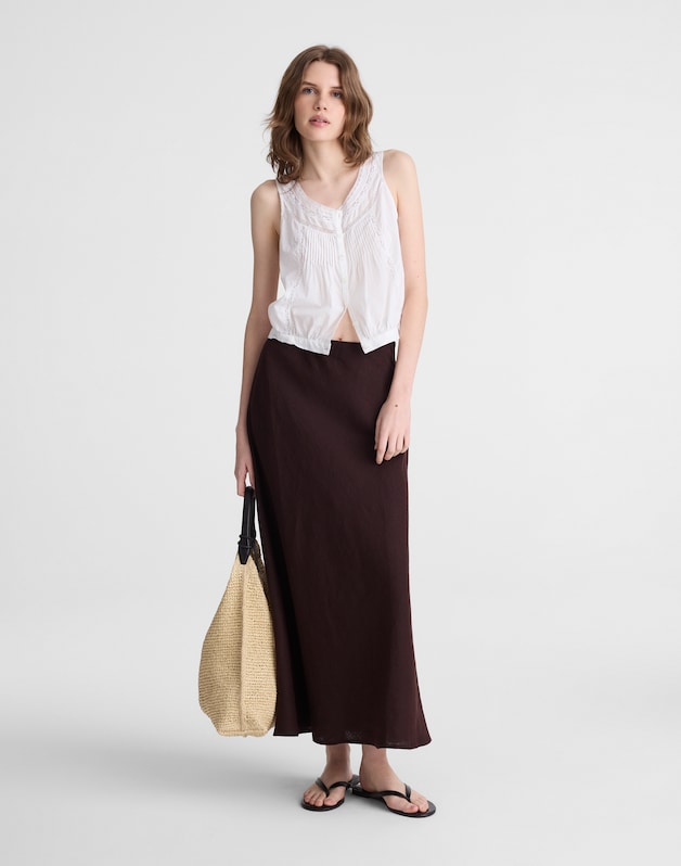 Maxi Slip Skirt in Linen COCOA