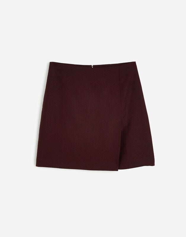 Pleated Linen Mini Skirt CHOCOLATE RAISIN