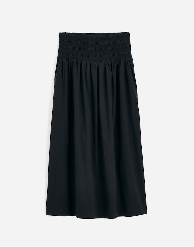 Smocked-Waist Midi Skirt in Poplin JET BLACK