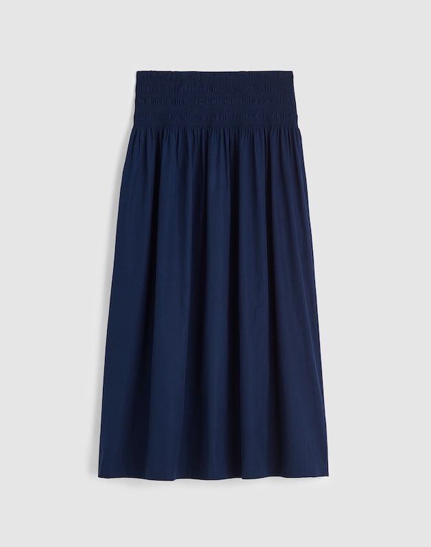 Smocked-Waist Midi Skirt in Poplin MIDNIGHT NAVY