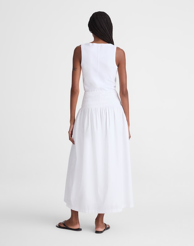 Smocked-Waist Midi Skirt in Poplin WHITE