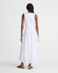 Smocked-Waist Midi Skirt in Poplin WHITE