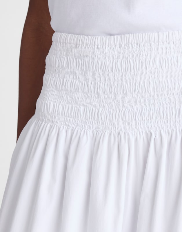 Smocked-Waist Midi Skirt in Poplin WHITE
