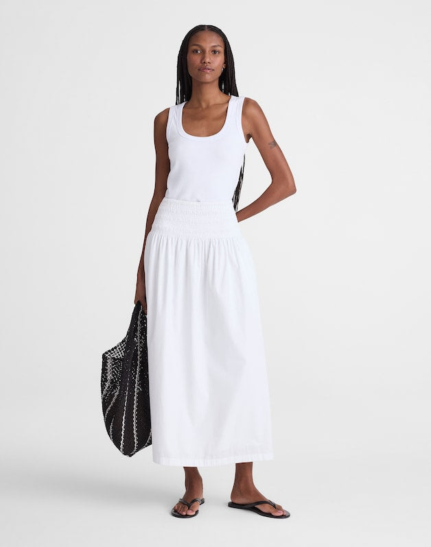Smocked-Waist Midi Skirt in Poplin WHITE