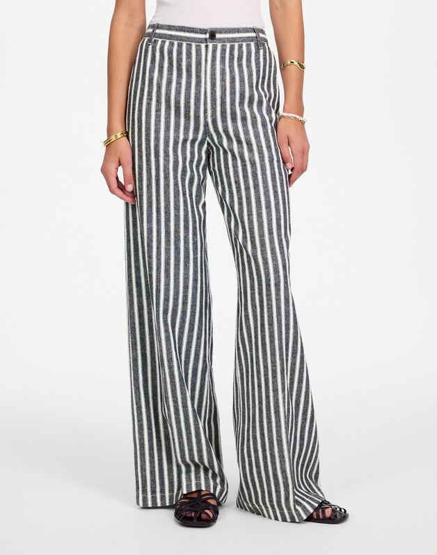 The Zoe Relaxed Wide Pant in Linen-Cotton Blend NAVY WHITE STRIPE