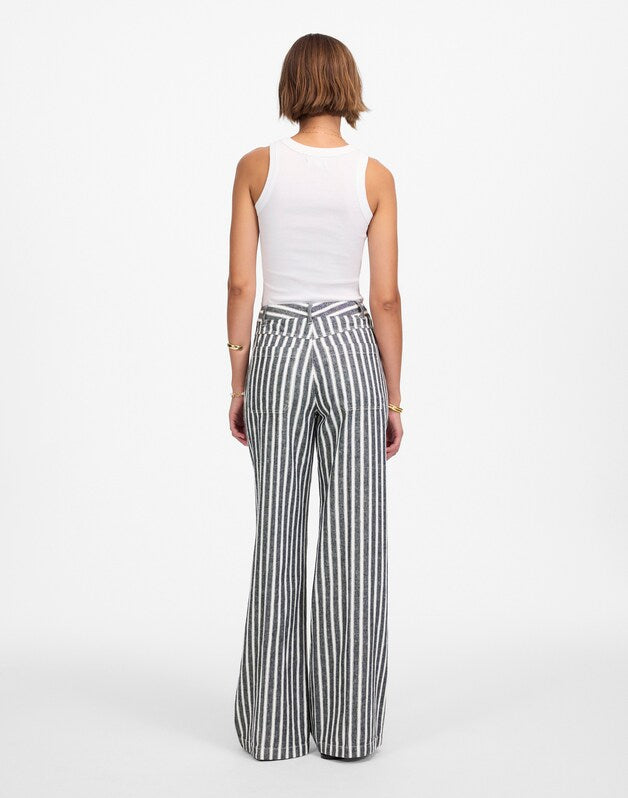 The Zoe Relaxed Wide Pant in Linen-Cotton Blend NAVY WHITE STRIPE