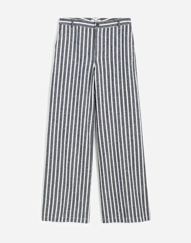 The Zoe Relaxed Wide Pant in Linen-Cotton Blend NAVY WHITE STRIPE
