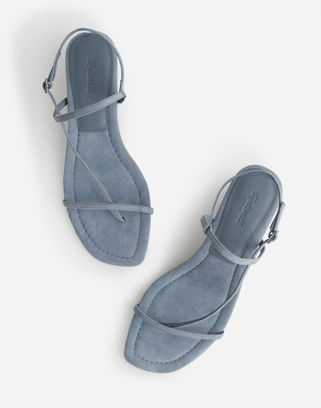 The Maycie Asymmetric T-Strap Sandal in Suede TERRACE BLUE