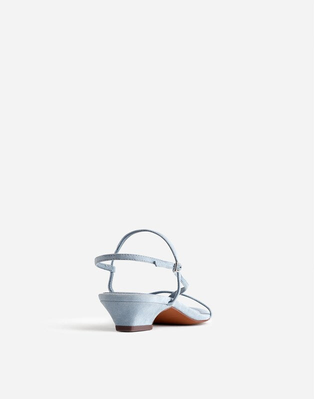 The Maycie Asymmetric T-Strap Sandal in Suede TERRACE BLUE