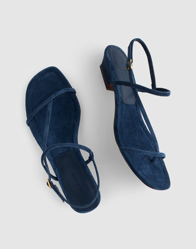 The Maycie Asymmetric T-Strap Sandal in Suede WARM MIDNIGHT