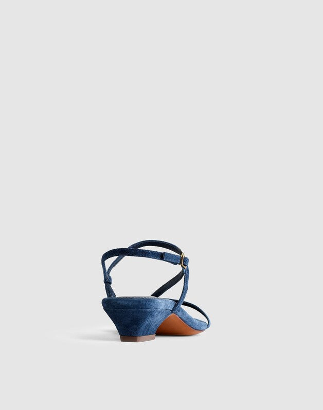 The Maycie Asymmetric T-Strap Sandal in Suede WARM MIDNIGHT
