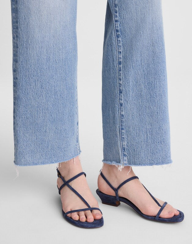 The Maycie Asymmetric T-Strap Sandal in Suede WARM MIDNIGHT
